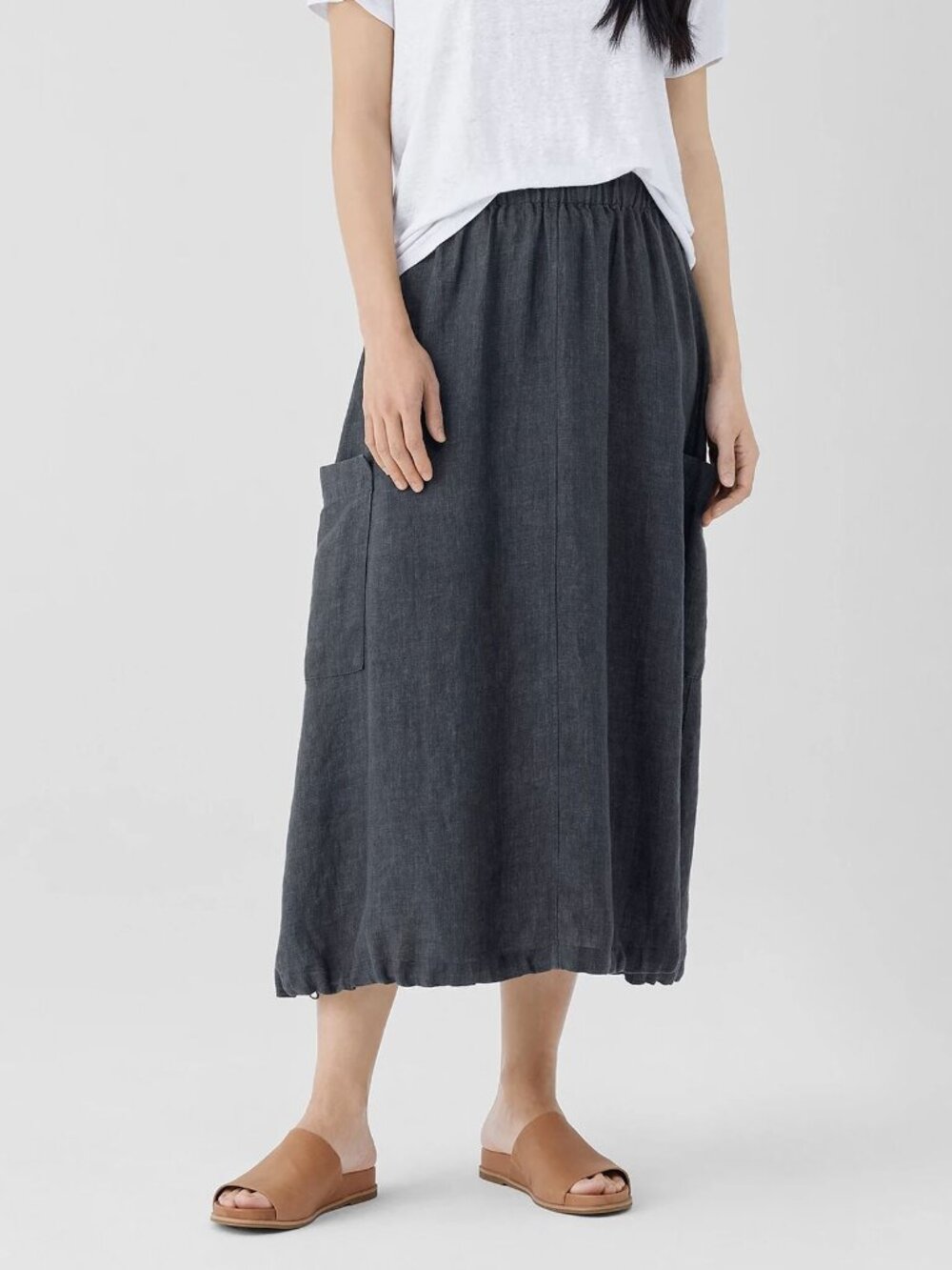 Eileen Fisher graphite grey 100% organic linen Délavé cargo skirt - Picture 2 of 11